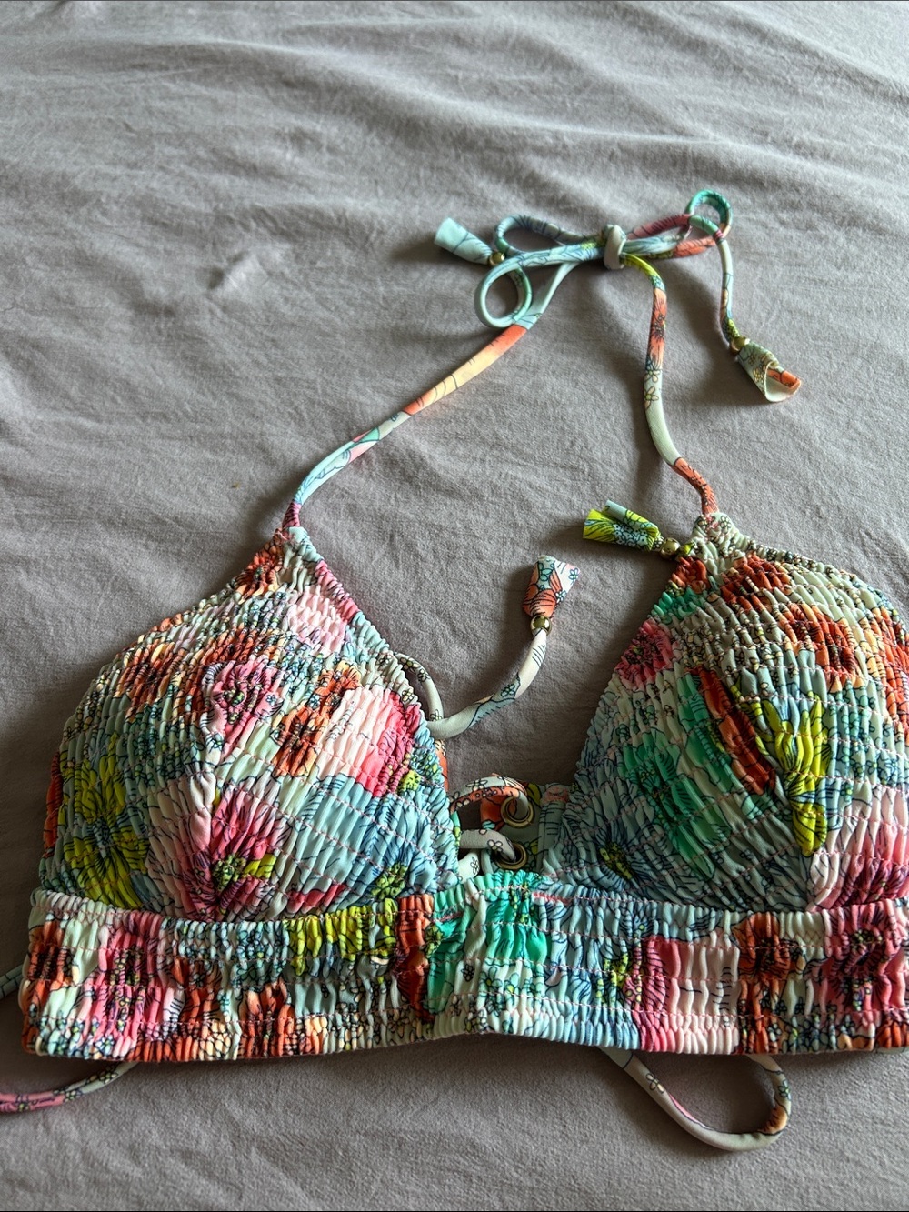 Victoria's Secret Multicolor Smocked Floral Halter Bikini Top